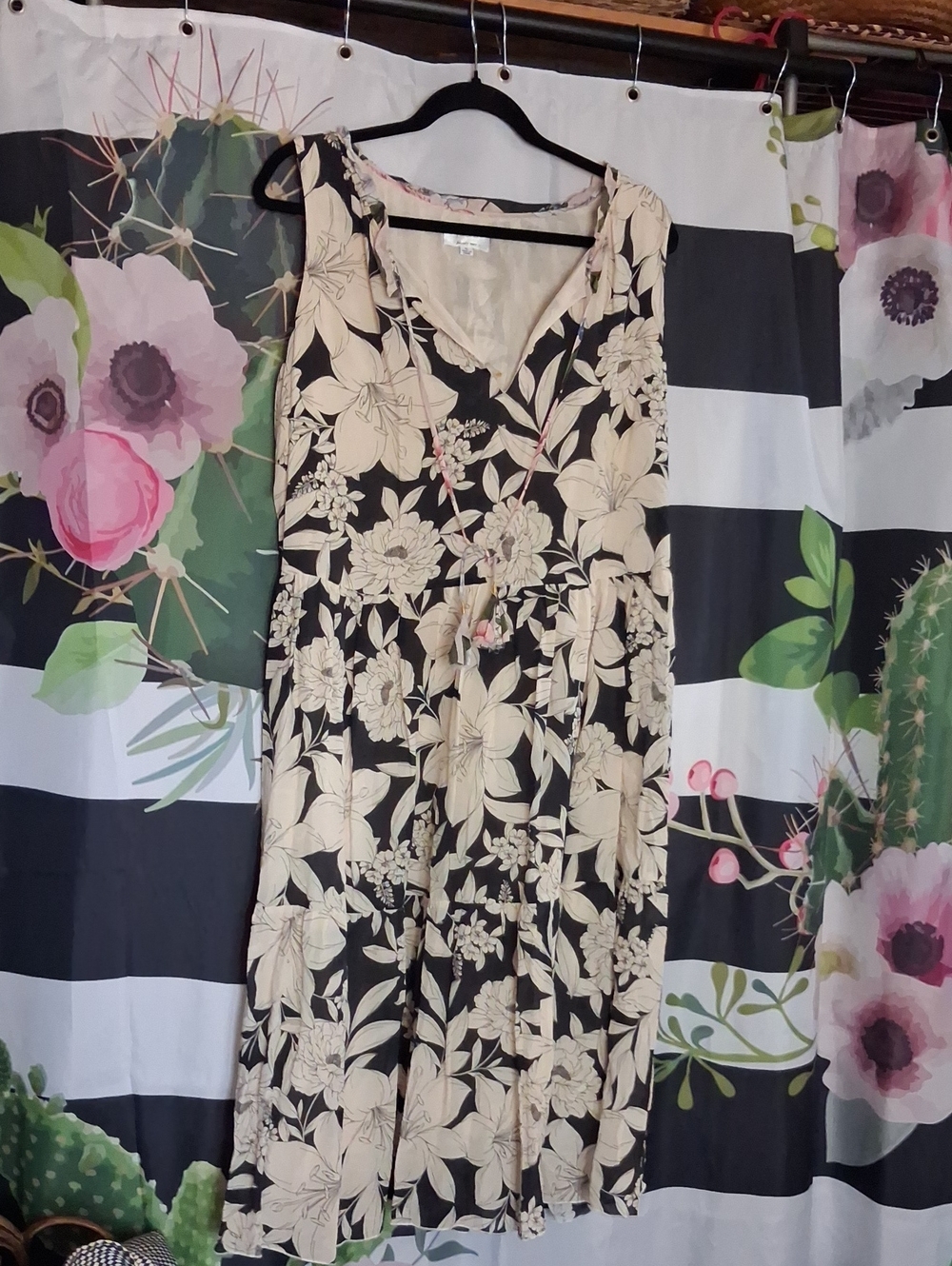 Jade Black Dress with Cream Floral Print